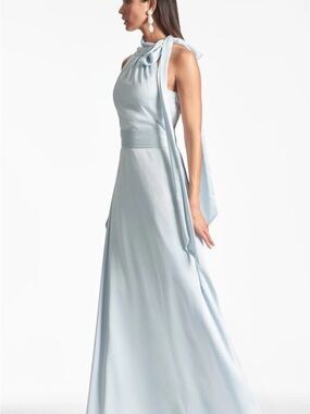 Sachin + Babi Light Blue Halter-Neck Maxi Gown with Neck Tie